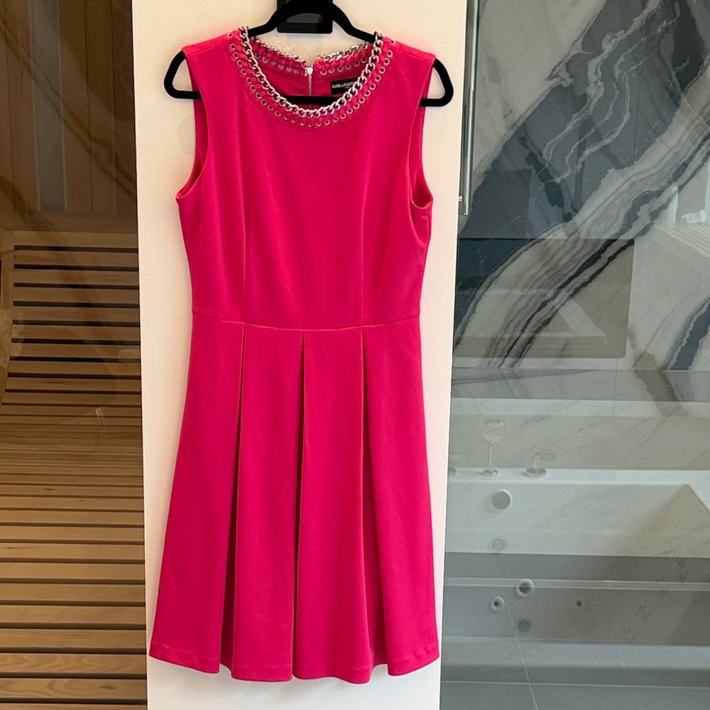 Karl Lagerfeld Pink Midi Dress with Chain Detail